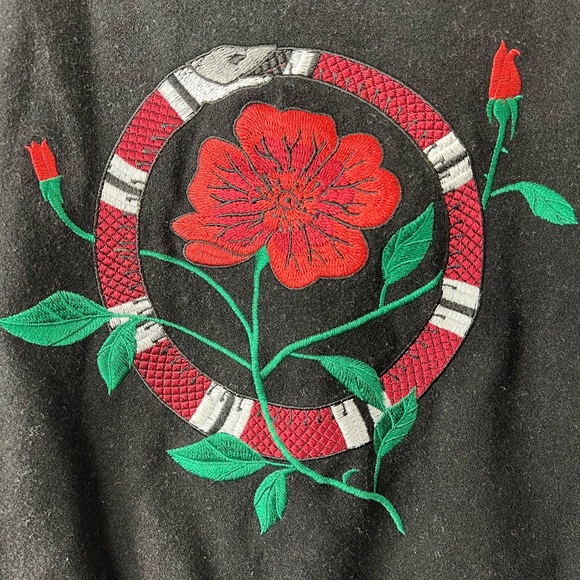 Bebe Y2K Tiger Snake Felted Bomber Embroidered Jacket Women’s size M Black Multi - Picture 5 of 13